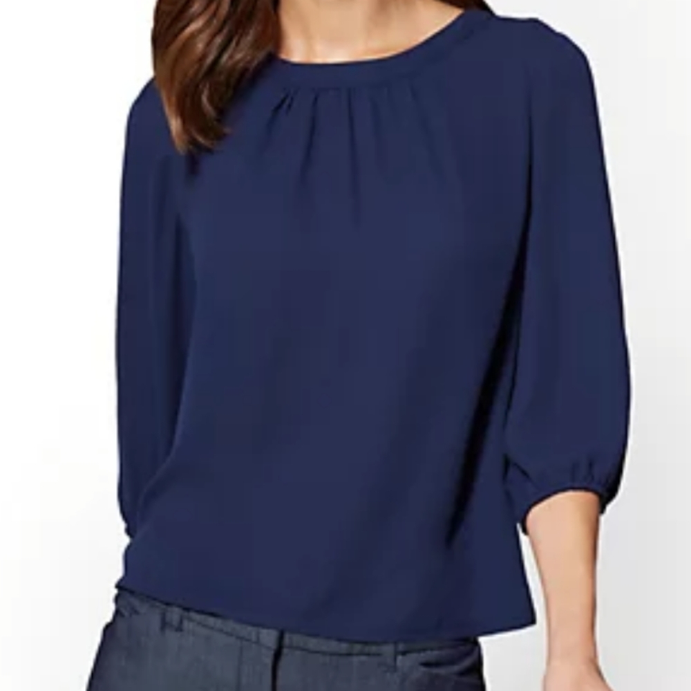 NY & CO. Navy Button Back Blouse